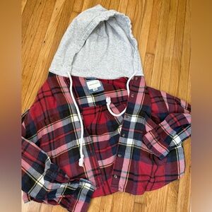 American Eagle Outfitters Red and Gray Plaid Hoodie